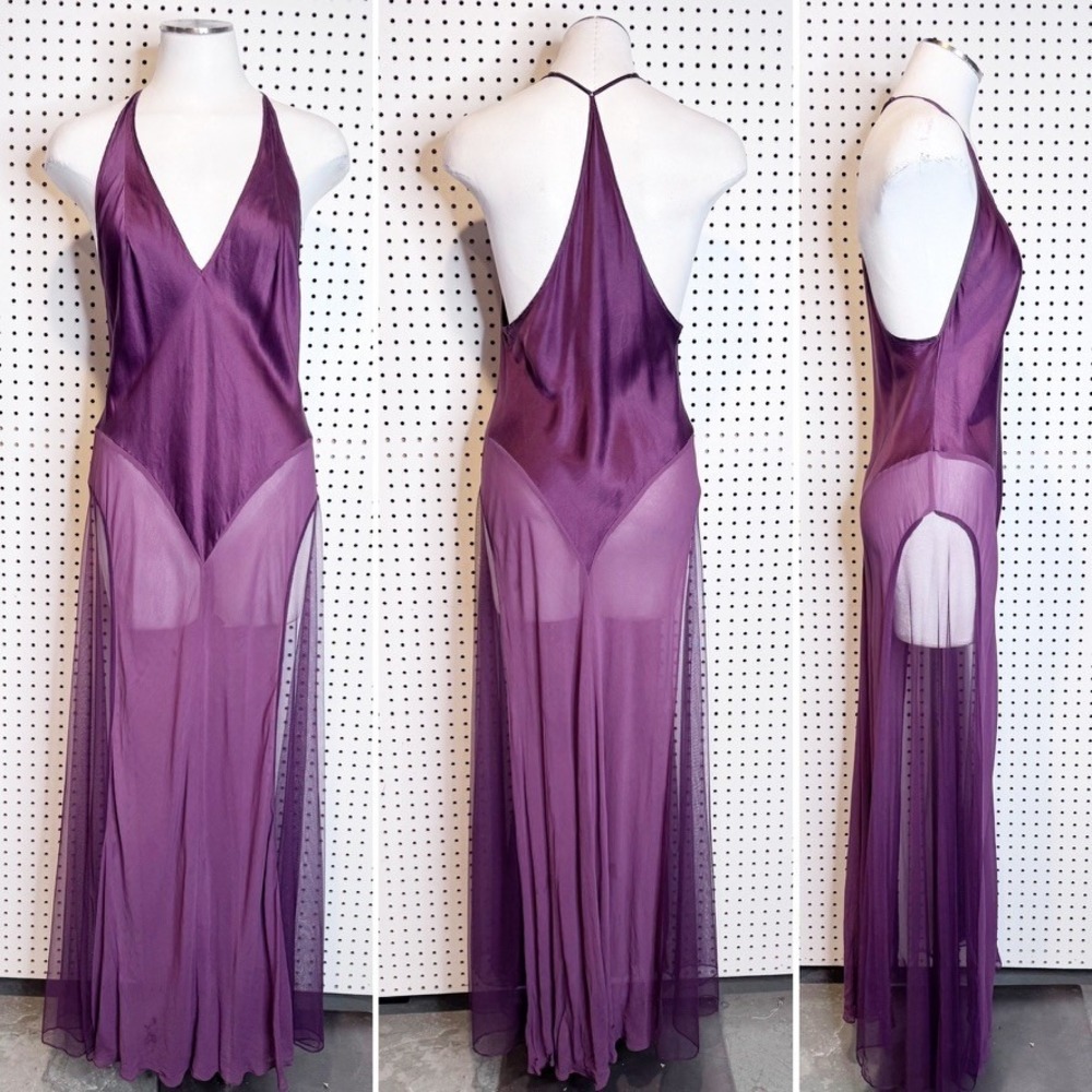 Victorias Secret | Vintage Y2K 2003 Plum Purple Silk Halter Maxi Chemise - Picture 1 of 13